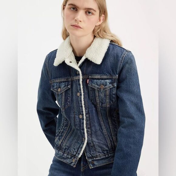 Levi’s Sherpa Dark Denim Jacket M - Picture 1 of 6